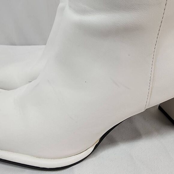 Zara Size US 10.5 EU 41 Women's White Square Toe Block Heel Vegan Ankle Booties - Picture 9 of 12